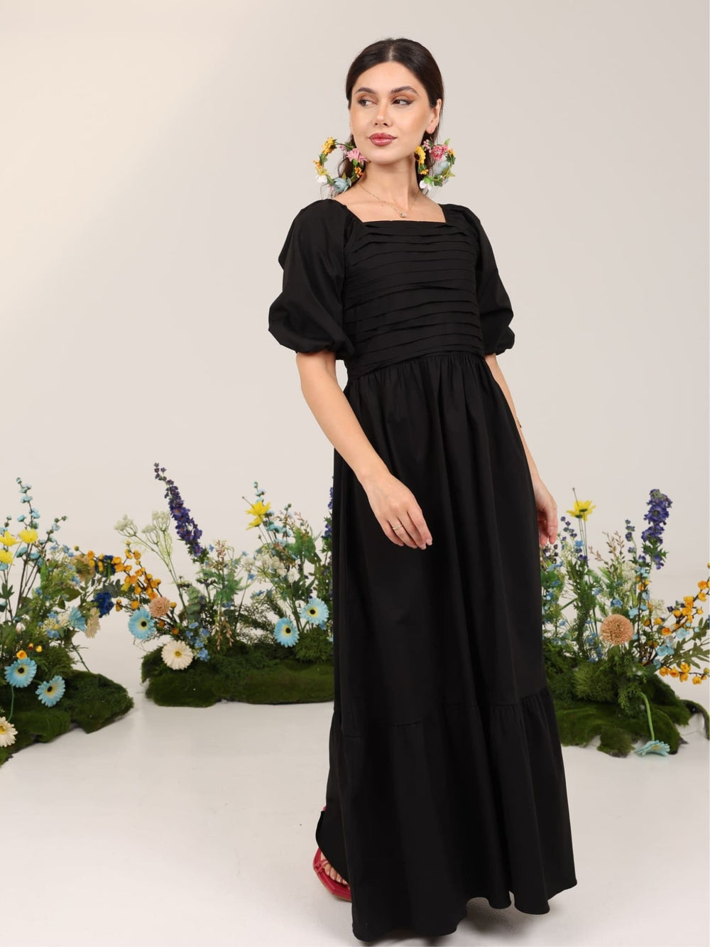 Layla Black Pleated Poplin Dress