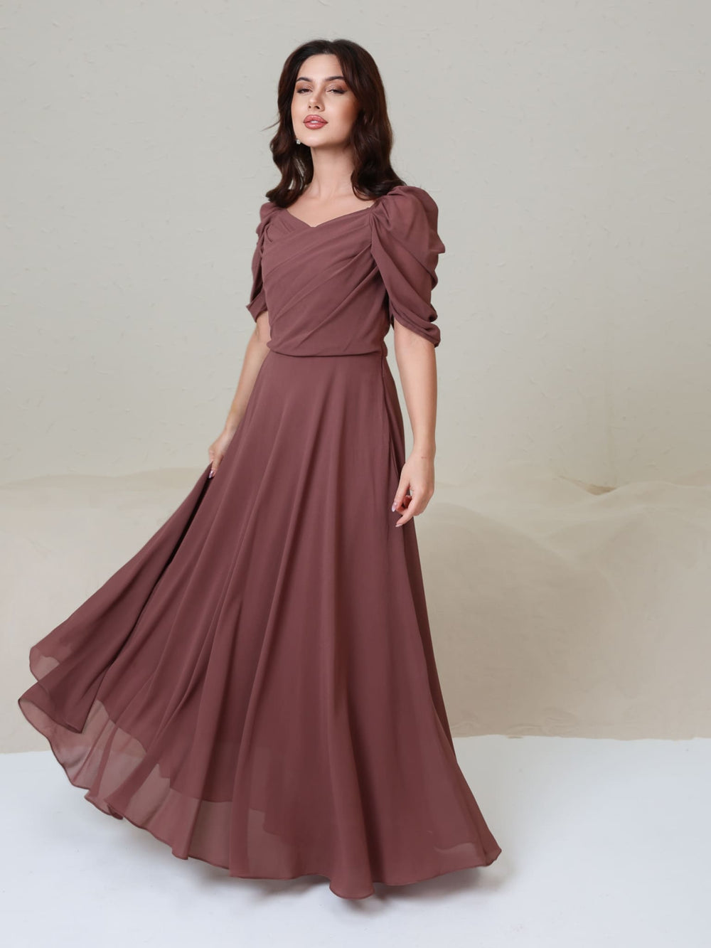 Reese Pleated Mauve Long Dress