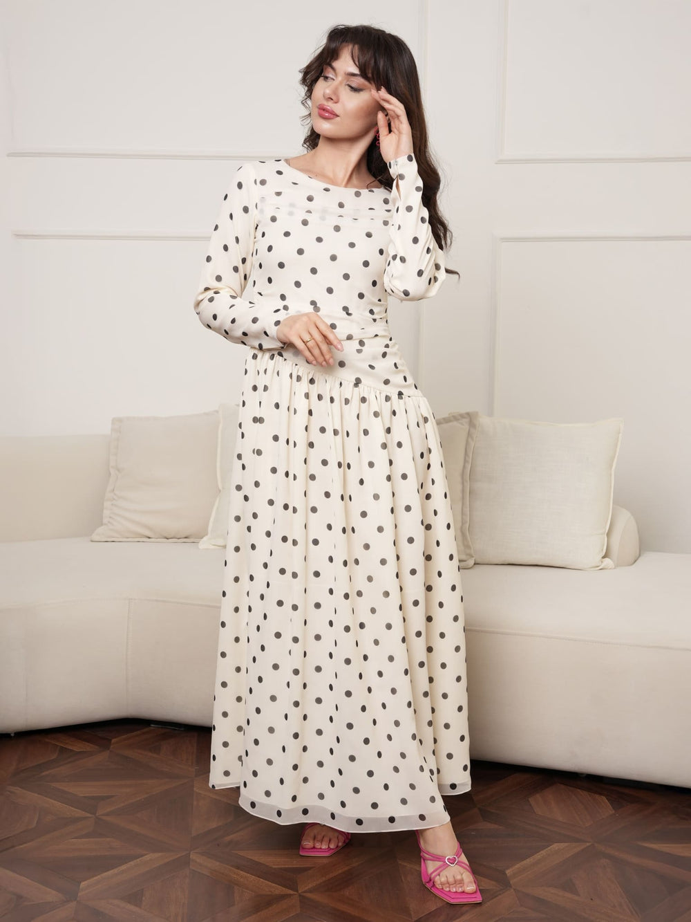 Jenner Black And White Polka Dots Dress