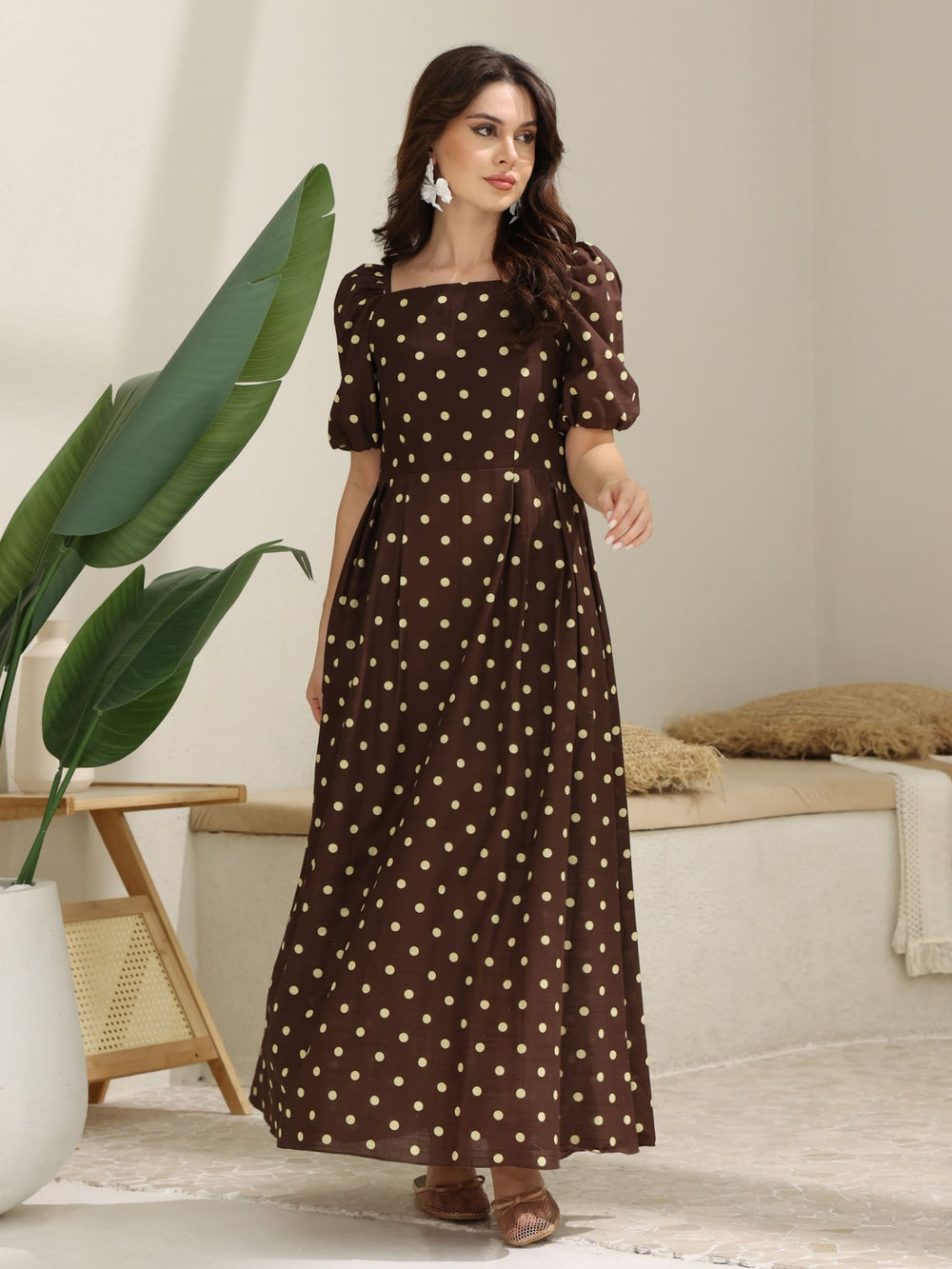 Niko Brown Polka Dots Dress