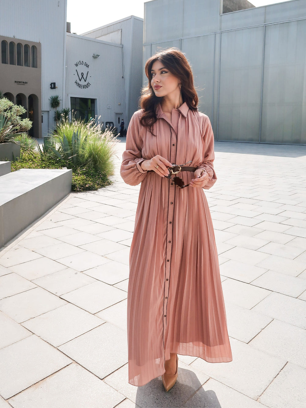 Arley Pleated Long Dress With Belt