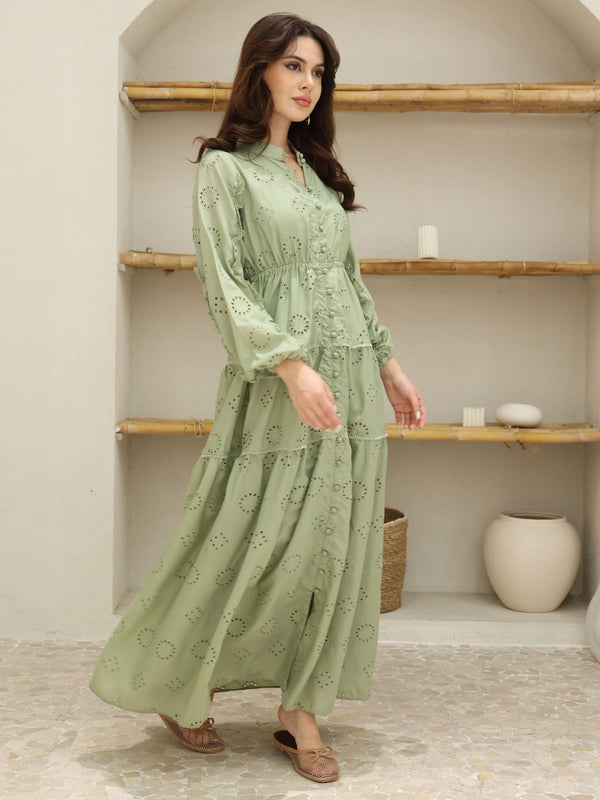 Fernelle Green Cutwork Long Dress Fernelle Green Cutwork Long Dress