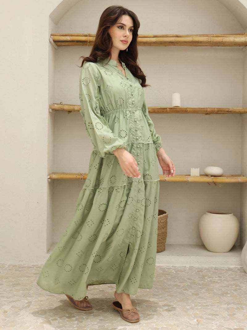 Fernelle Green Cutwork Long Dress