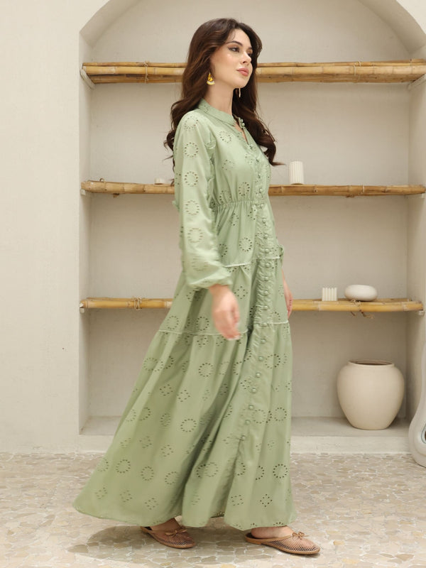 green cutwork dress EMERALD GREEN CUTWORK MAXI DRESS