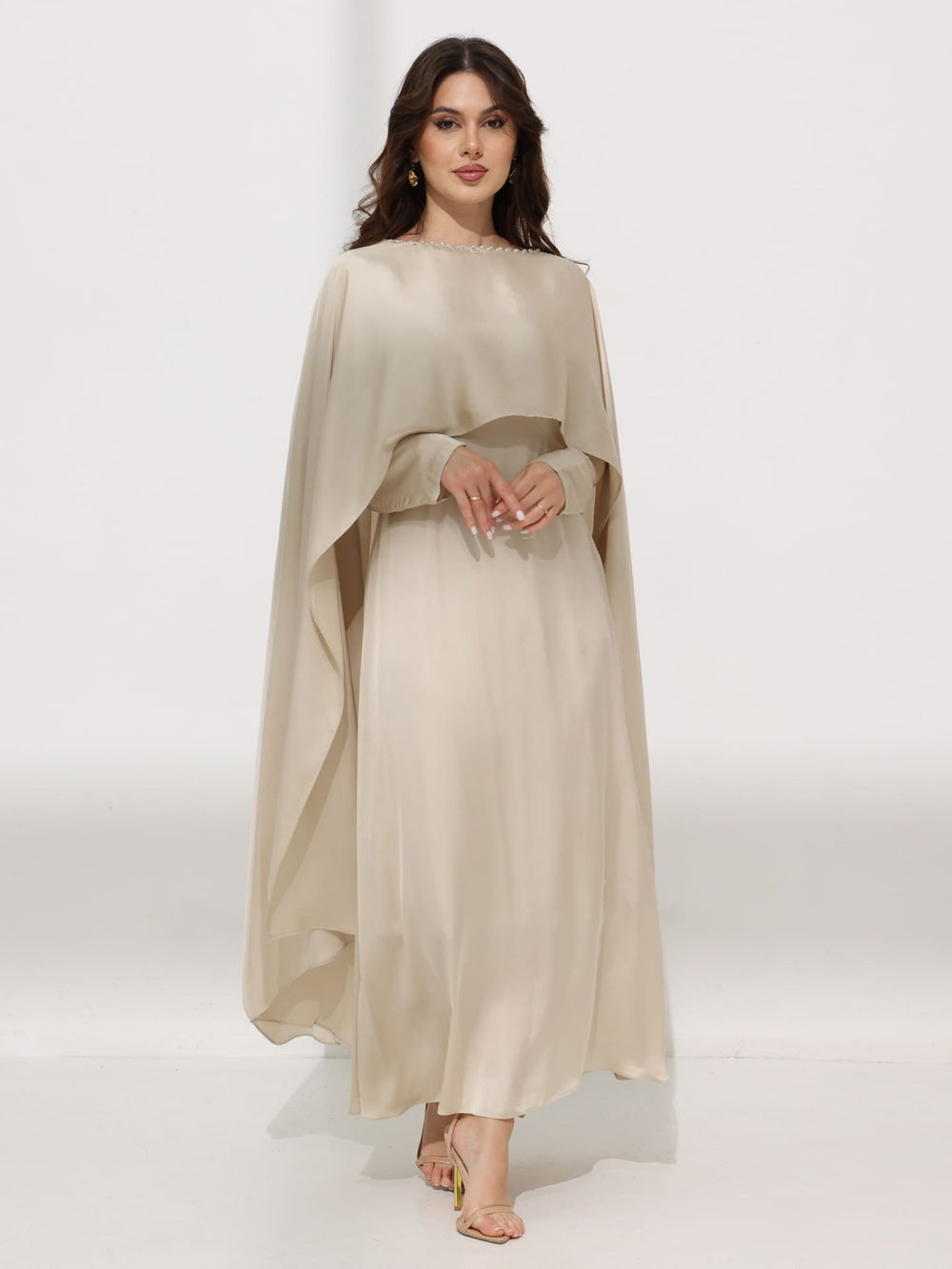 Ferisha Light Beige Embellished Cape And Dress