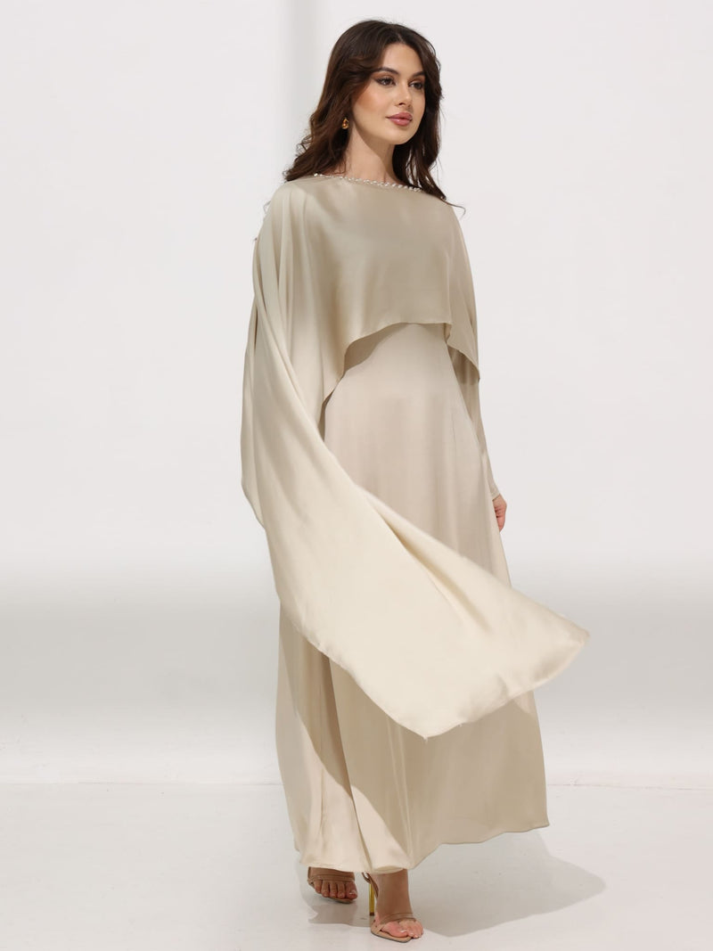 Ferisha Light Beige Embellished Cape And Dress