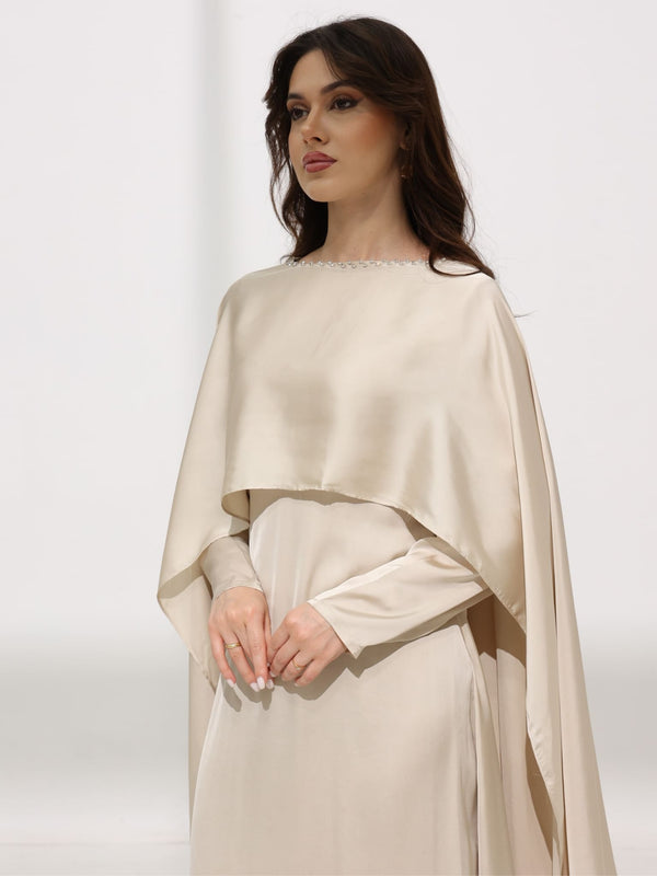 Ferisha Light Beige Embellished Cape And Dress