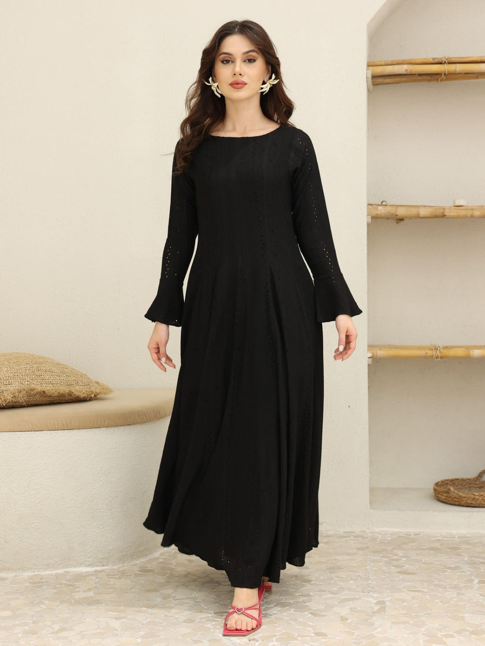 Runa Black Panel Crochet Dress