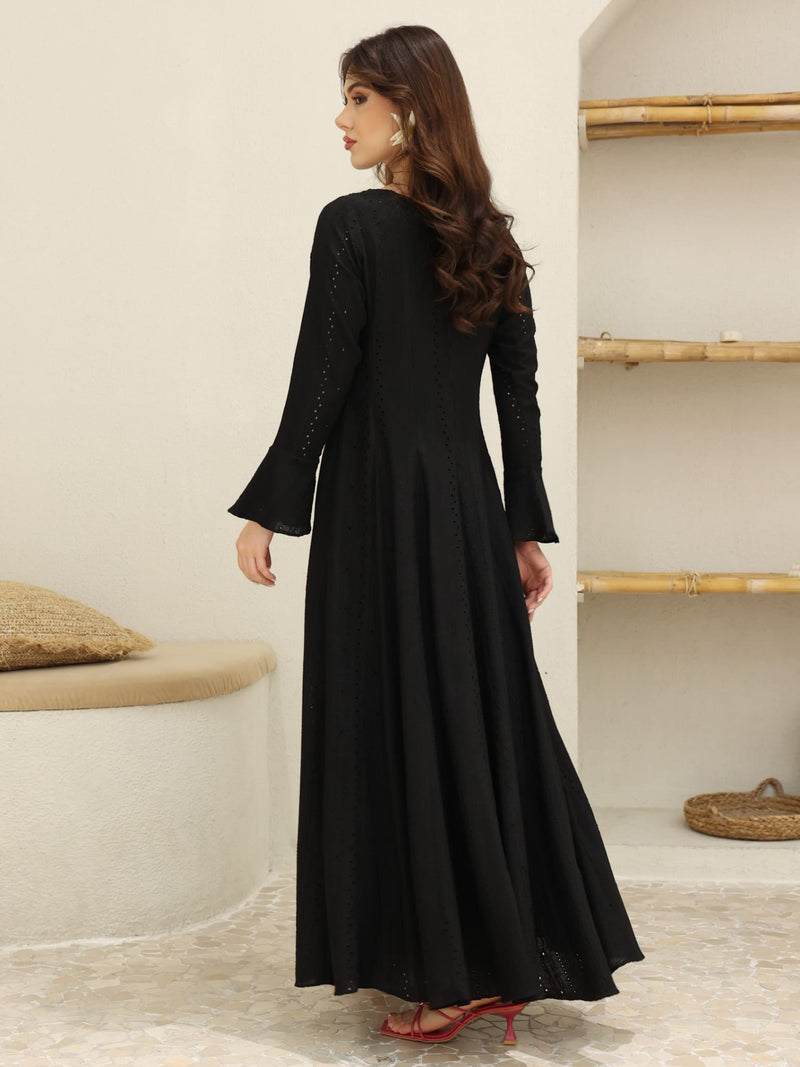 Runa Black Panel Crochet Dress
