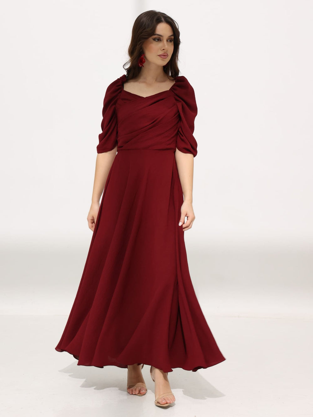 Aeliya Textured Maroon Pleated Dress