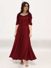 Aeliya Textured Maroon Pleated Dress