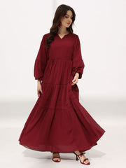 Amara Lace Maroon Solid Long Dress