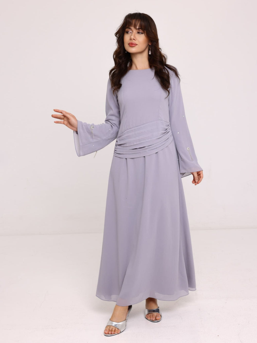 Livia Grey Embellished Panel Dress