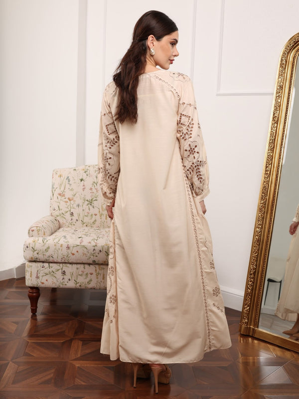Khloe Beige Cutwork Long Dress Khloe Beige Cutwork Long Dress