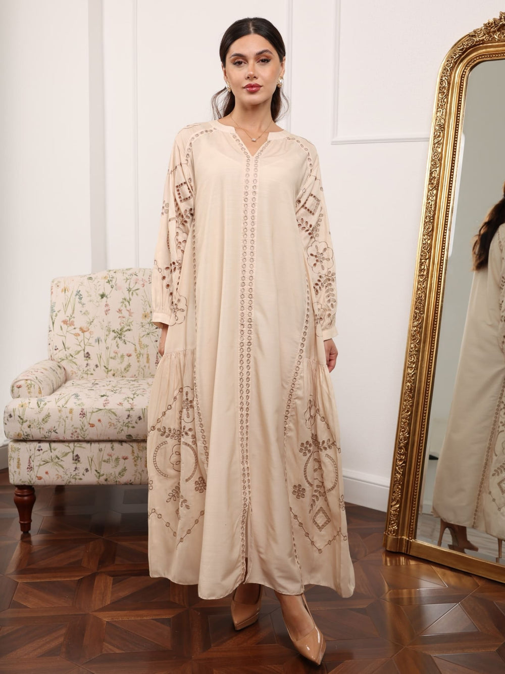 Khloe Beige Cutwork Long Dress