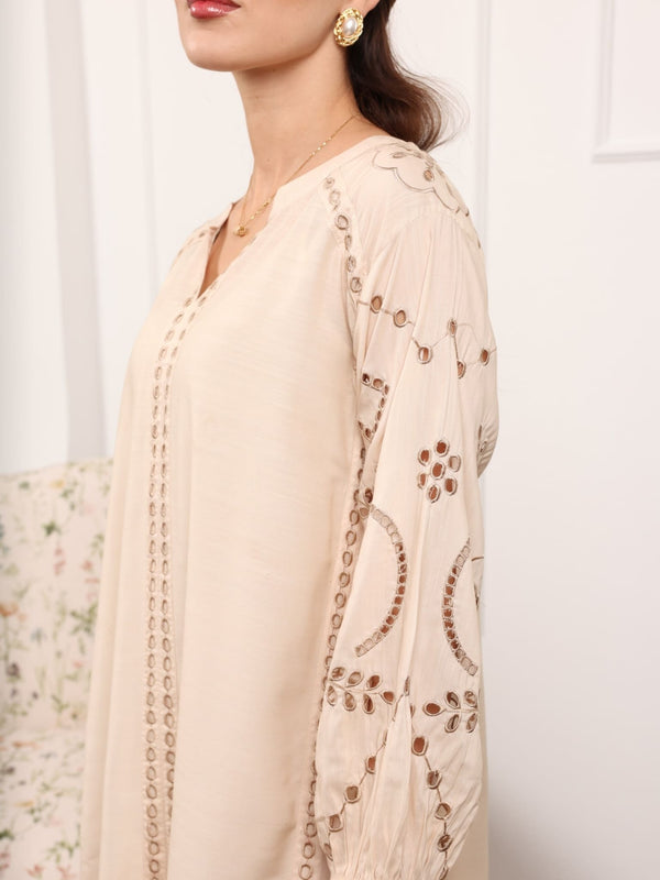 Khloe Beige Cutwork Long Dress