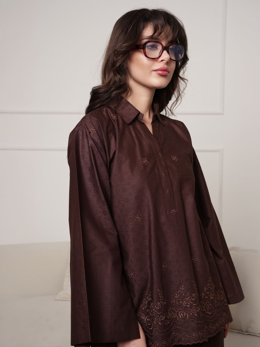Mocha Brown Embroidered Shirt