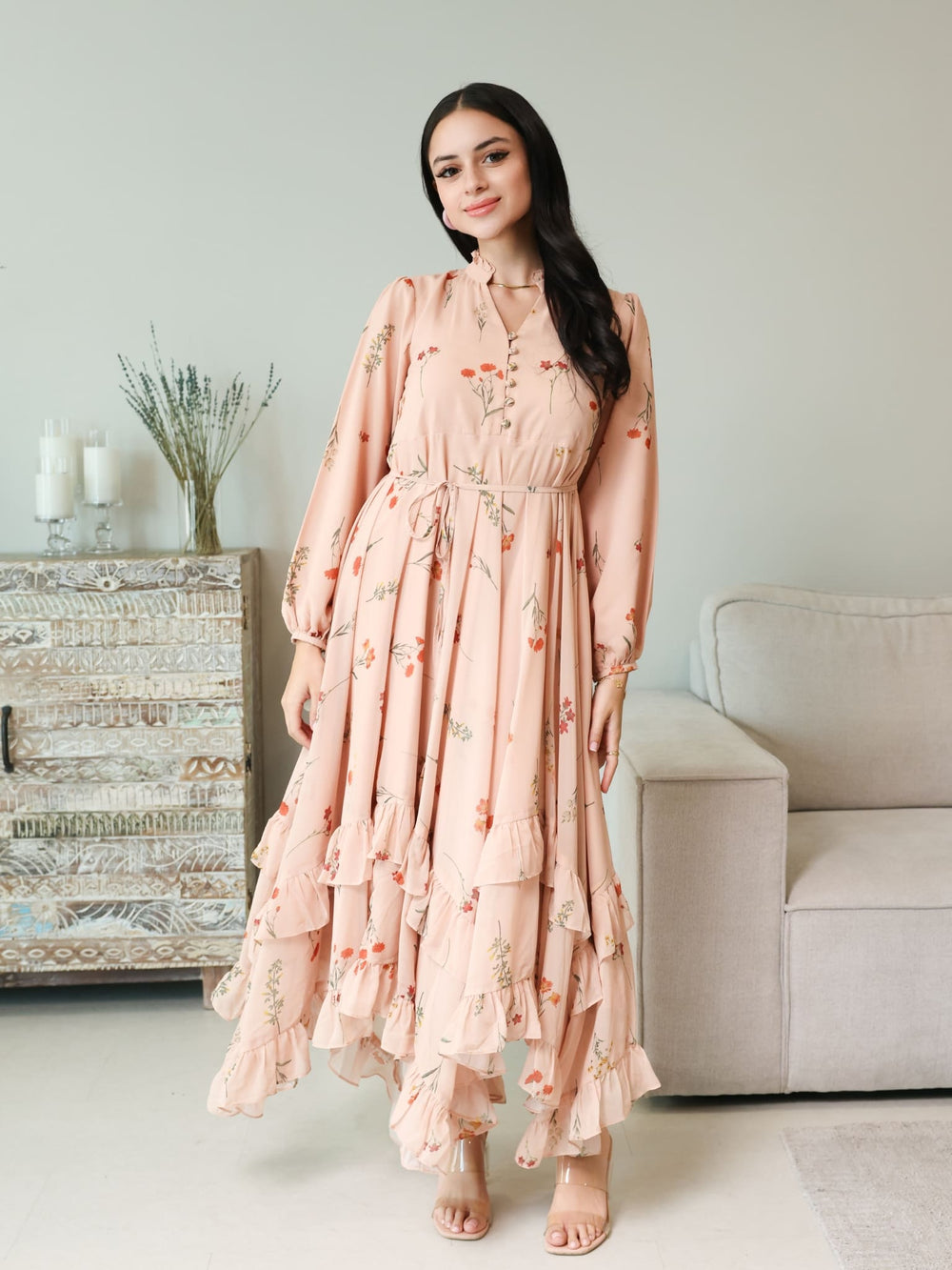 Marigold Peach Frill Dress
