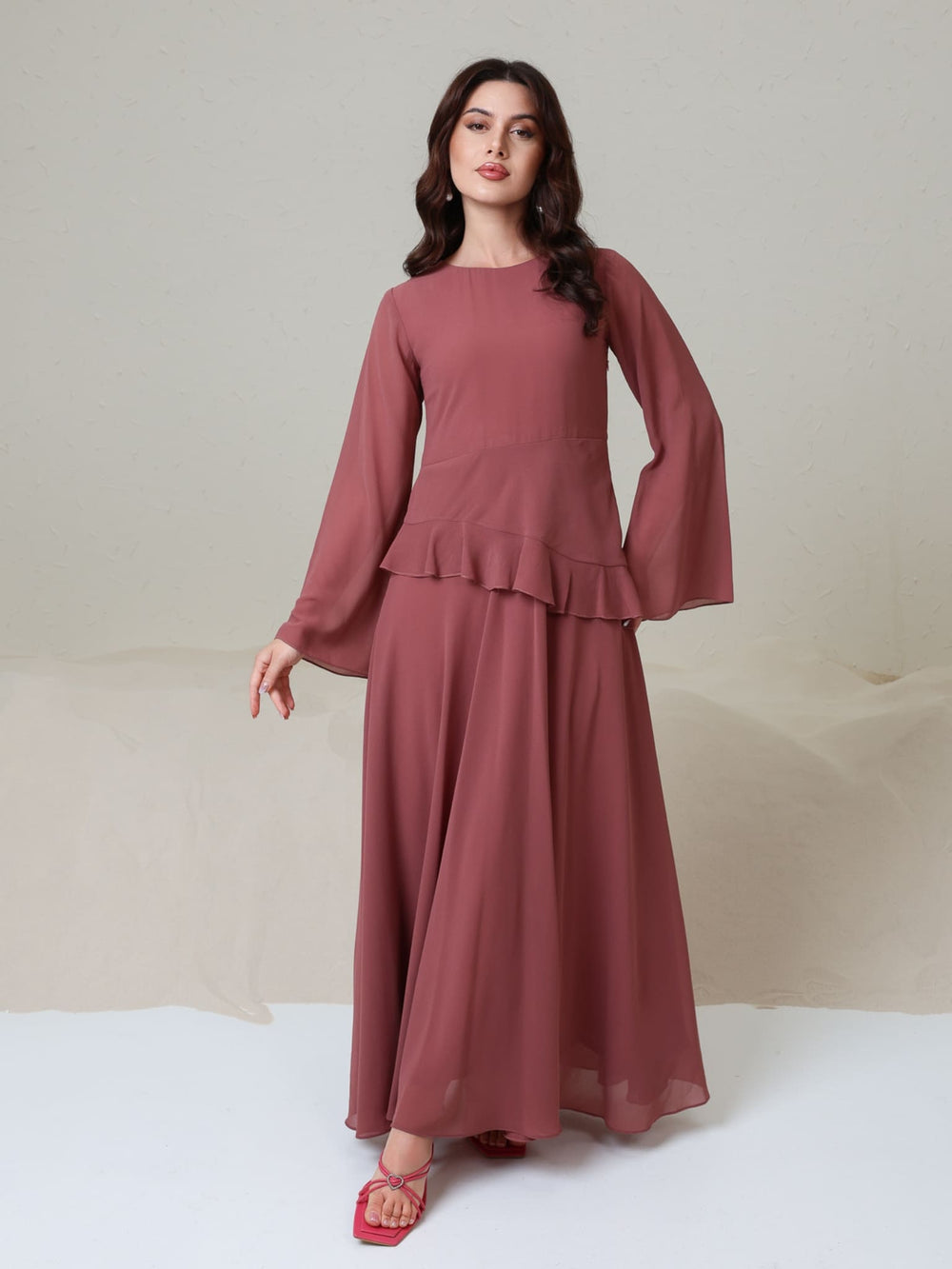Elsie Mauve Solid Long Dress