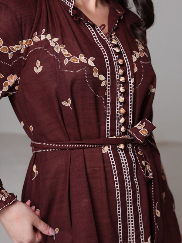 Rubin Brown Leaf Pattern Dress Rubin Brown Leaf Pattern Dress