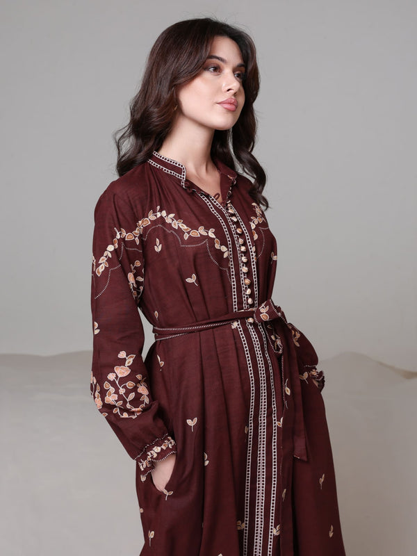 Rubin Brown Leaf Pattern Dress Rubin Brown Leaf Pattern Dress