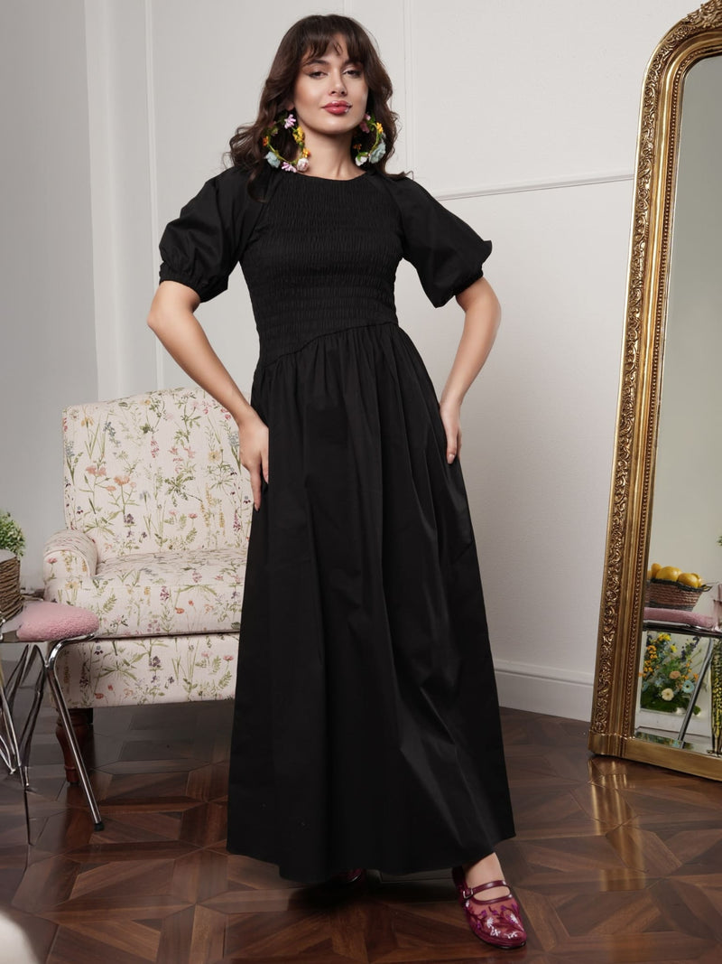 Beatrice Black Smock Poplin Dress