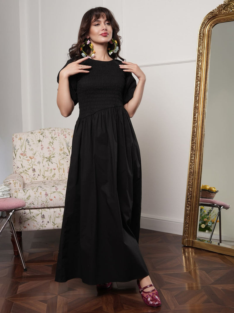Beatrice Black Smock Poplin Dress