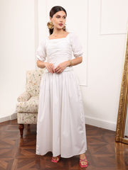 Winnie White Cotton Poplin Gathered Dress