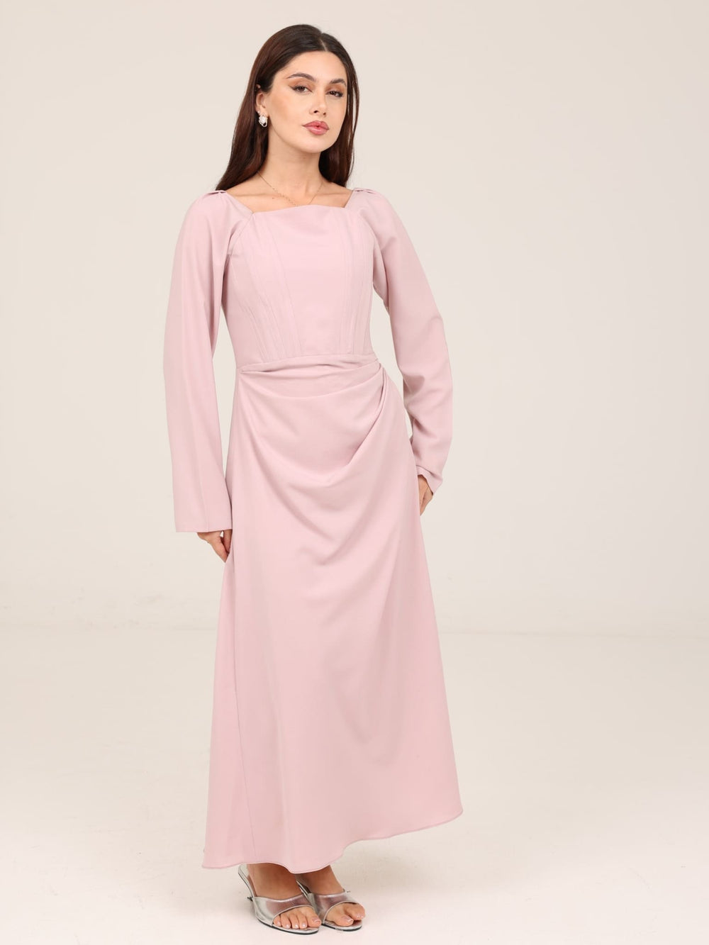Lilac Lattice Cowl Long Dress