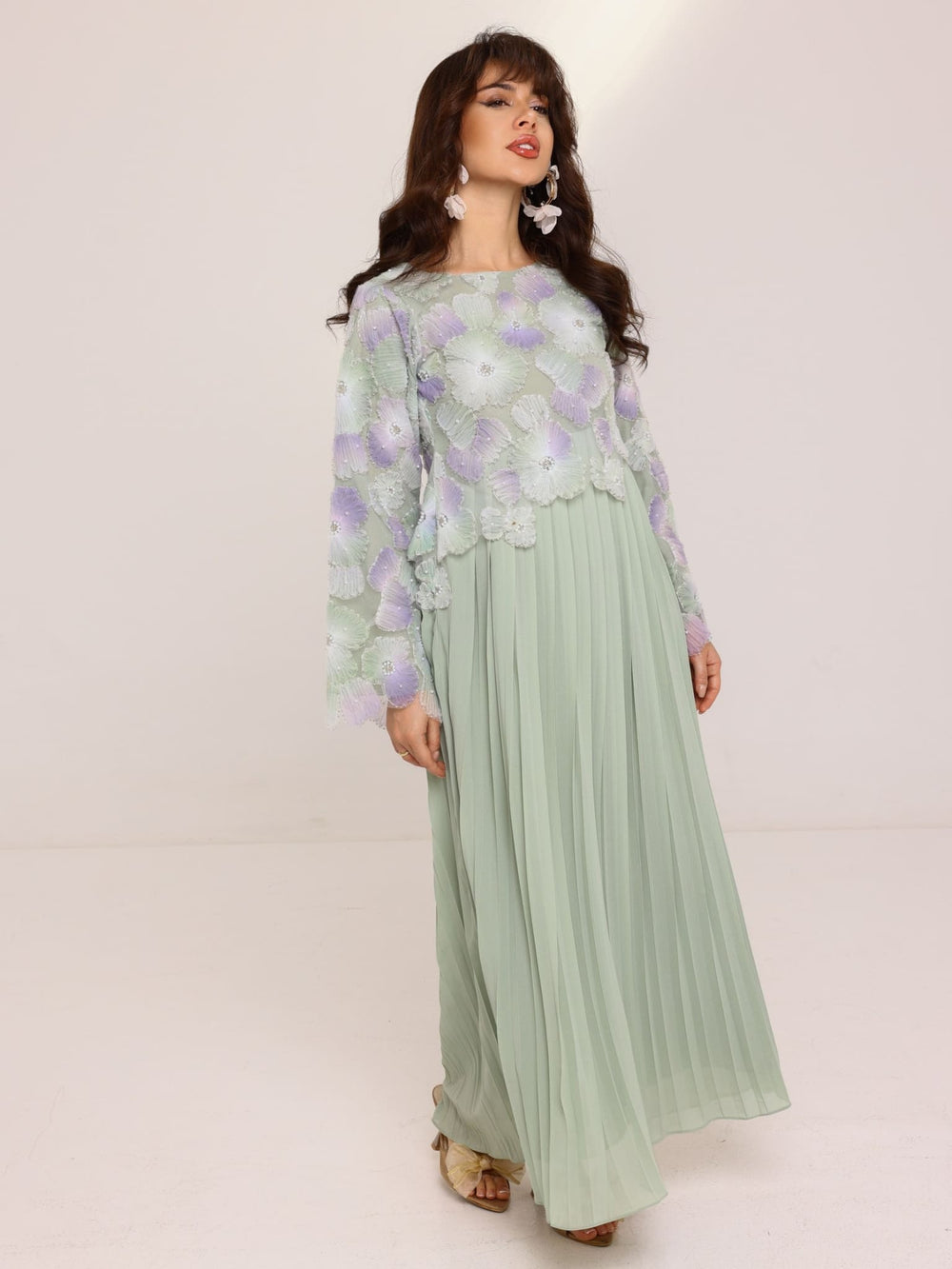 Aysel Embellished Long Pleated Dress