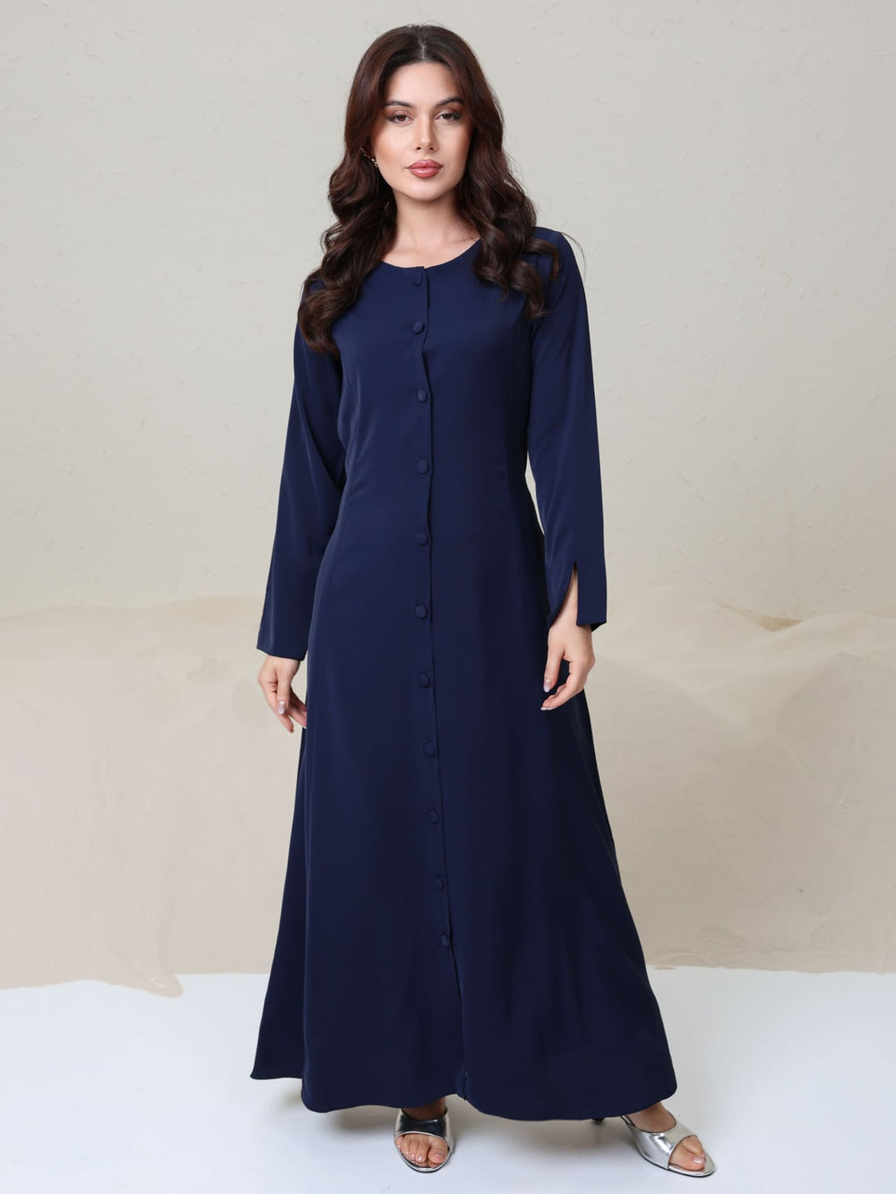 Rayhil Blue Solid Button Down Long Dress