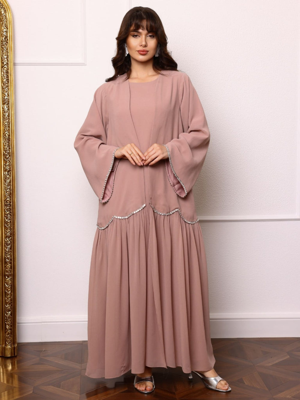 Ainsley Embellished Beige Upper And Dress