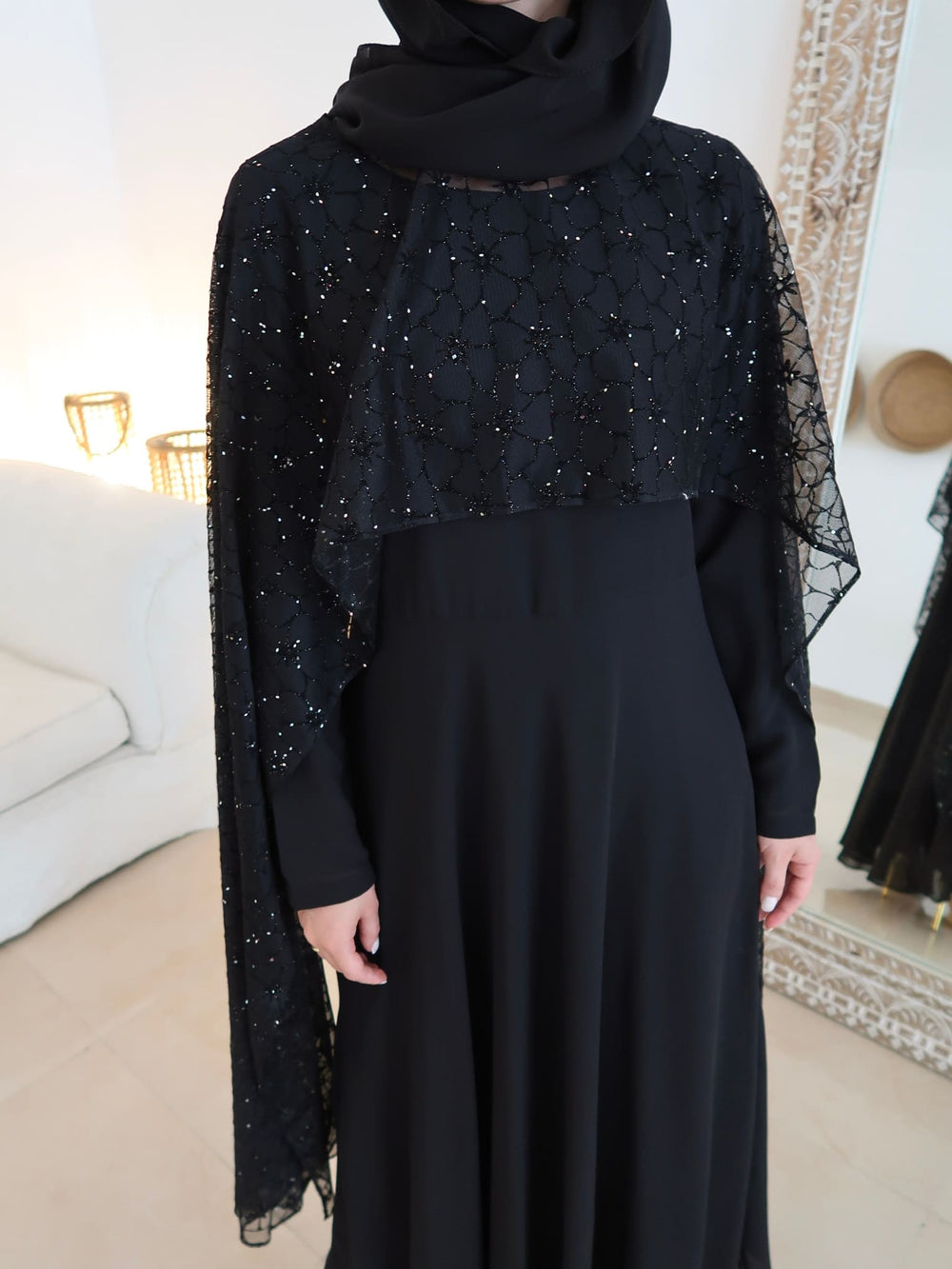 Mable Black 3D Emboss Rhinestone Cape
