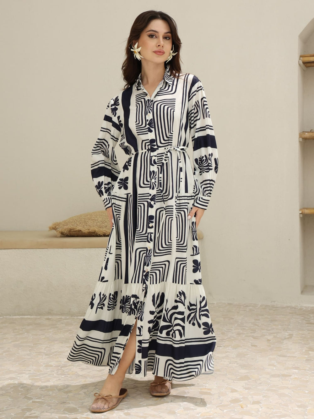 Virello Blue Printed Panel Dress
