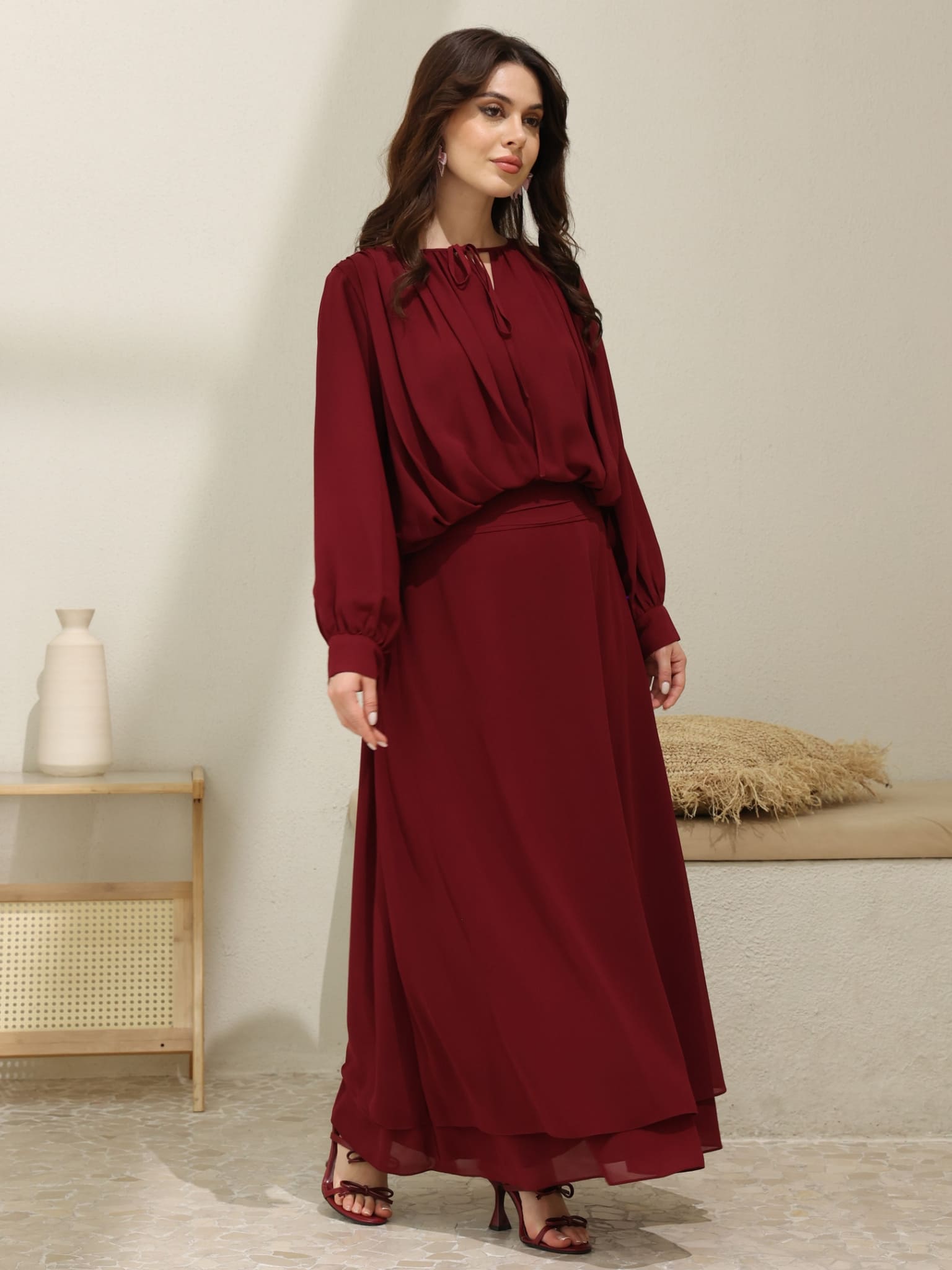 Kinzee Maroon Layered Skirt