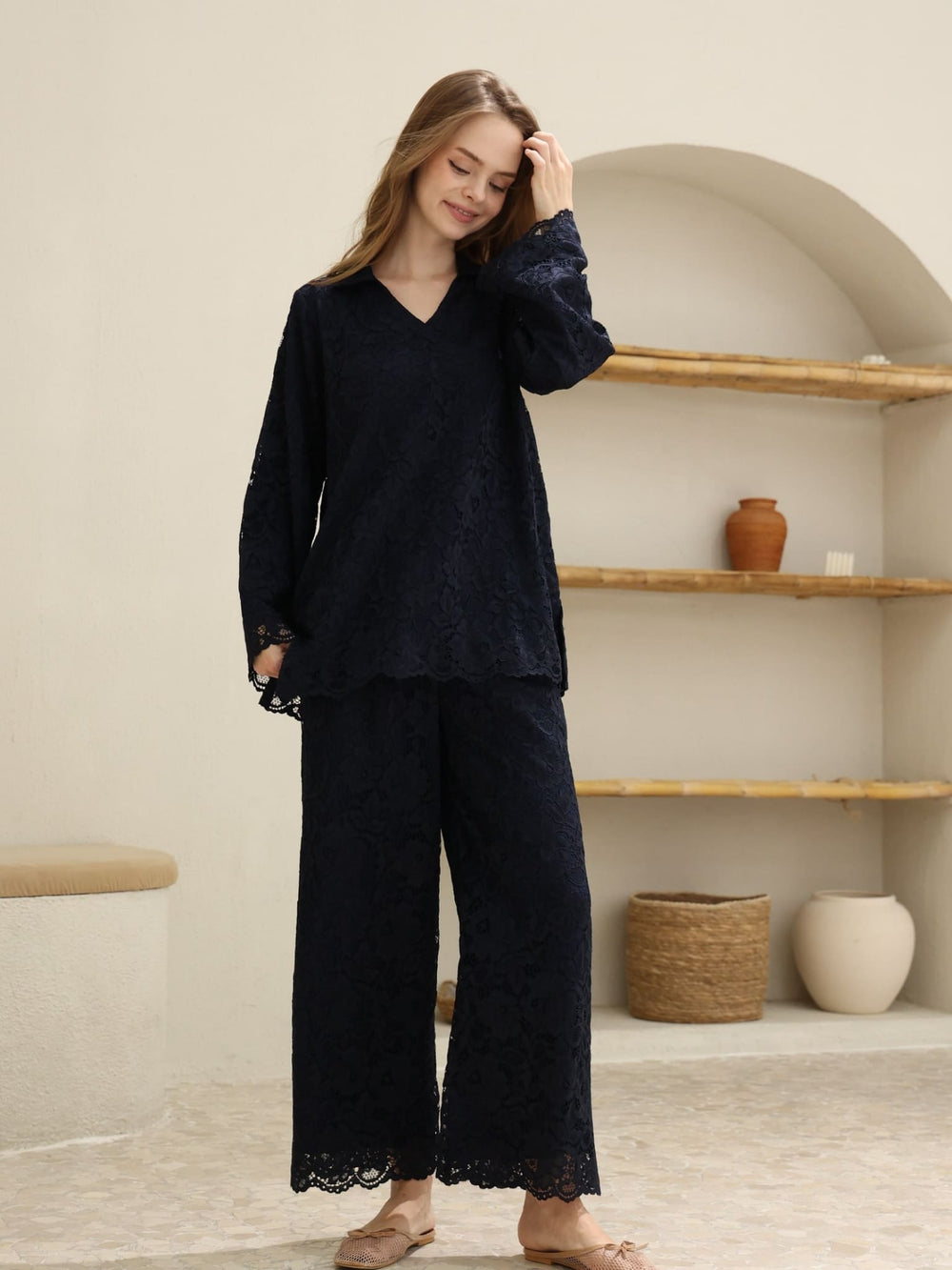 Winika Navy Blue Floral Net Pants