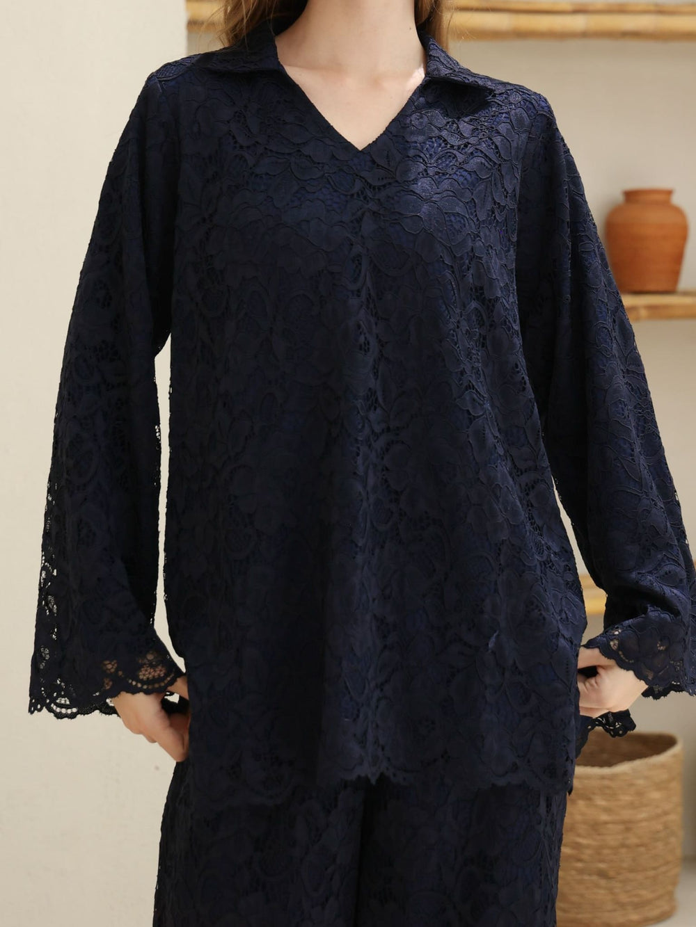 Winika Navy Blue Floral Net Shirt