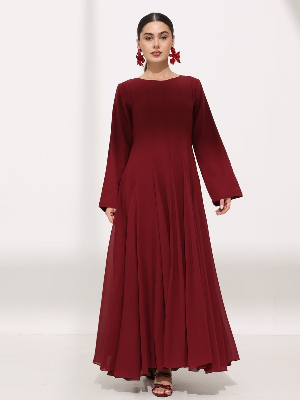 Zeehun Maroon Panel Long Dress
