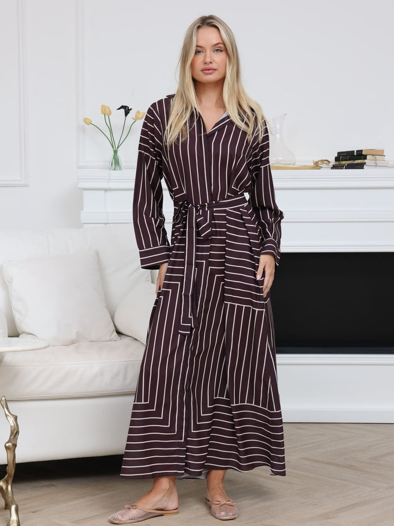 Elinae Stripe Burgundy Long Dress