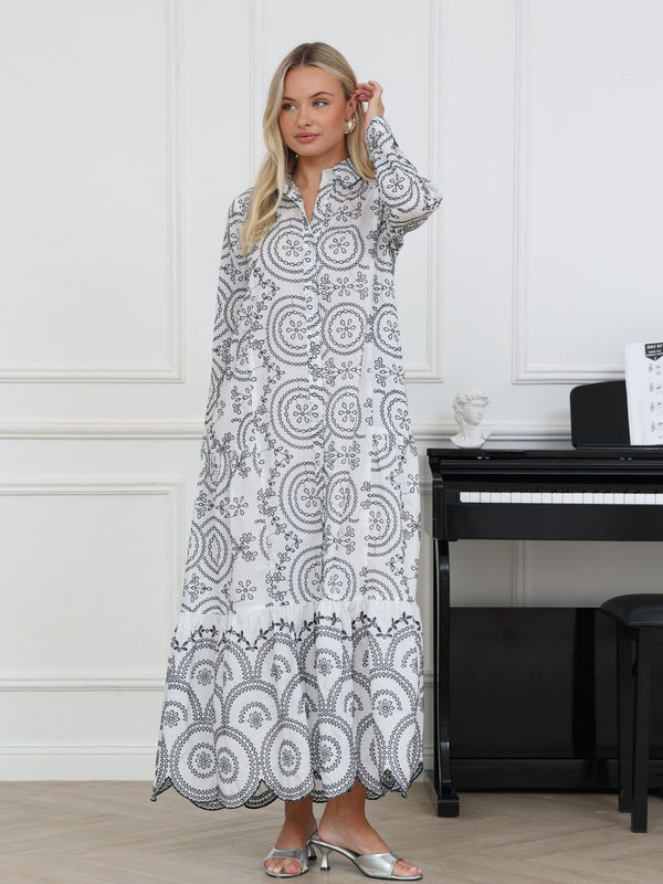 long cotton dresses for women Navy Multi Floral Print Button Front Maxi Dress - Women's Twin Pockets for all essentials .( Trust me TOTEME - Sculpted cotton dress
