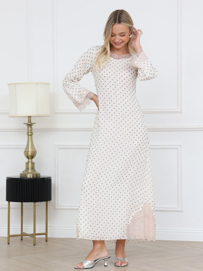 Emryn Lace Polka Dots Long Dress