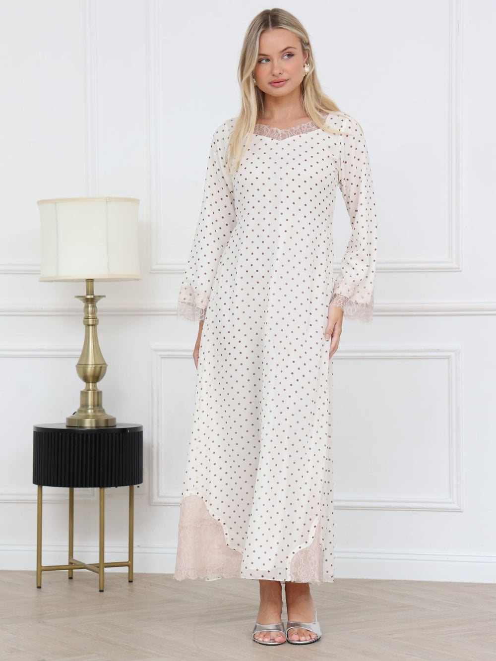 Emryn Lace Polka Dots Long Dress