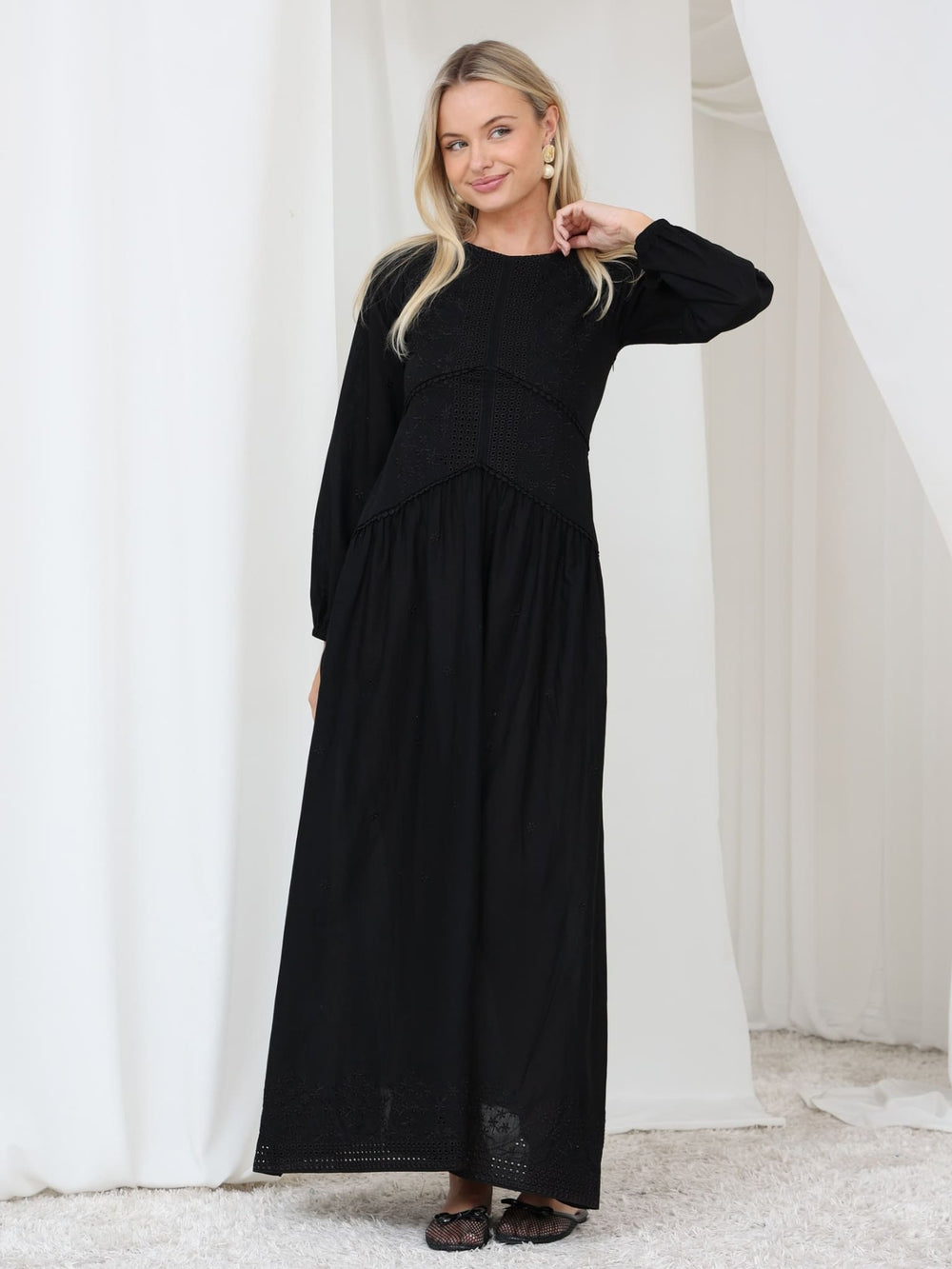 Risa Black Embroidered Panel Dress