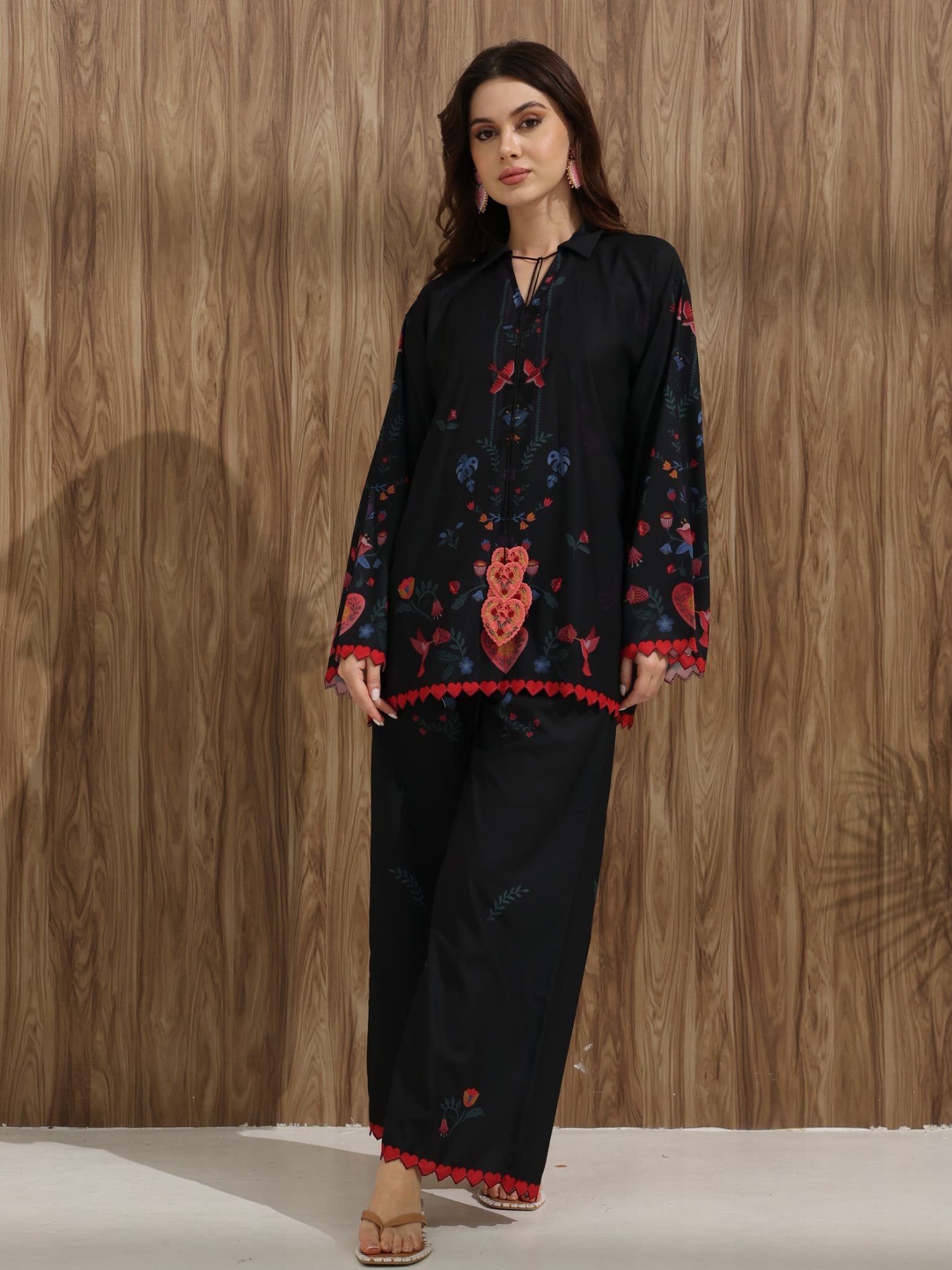 Amour Heart Embroidered Black Shirt