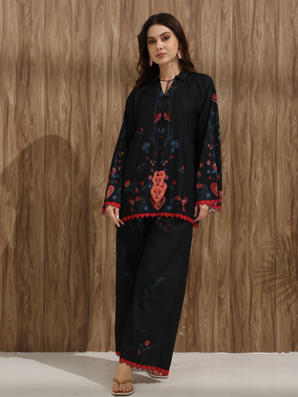 Amour Heart Embroidered Black Shirt