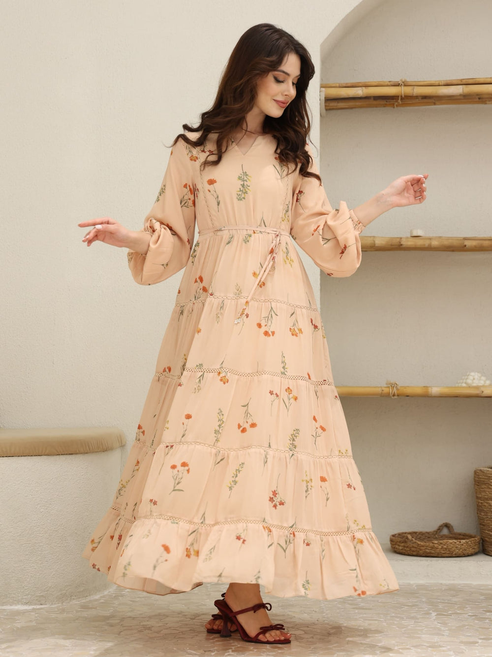 Monroe Floral Lace Long Dress