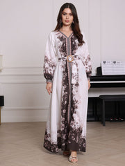 Mirelle Black And White Floral Long Dress With Belt