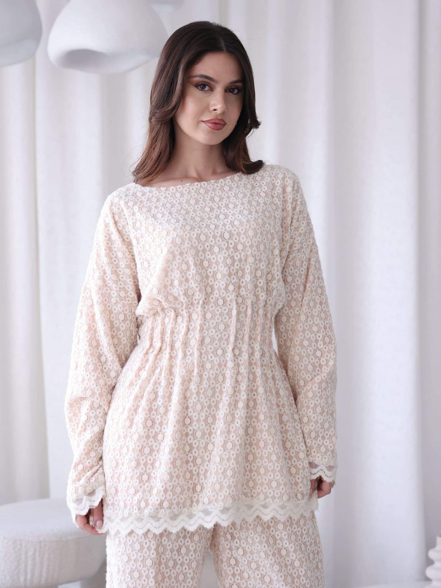 Daphne Off White And Beige Pleat Shirt