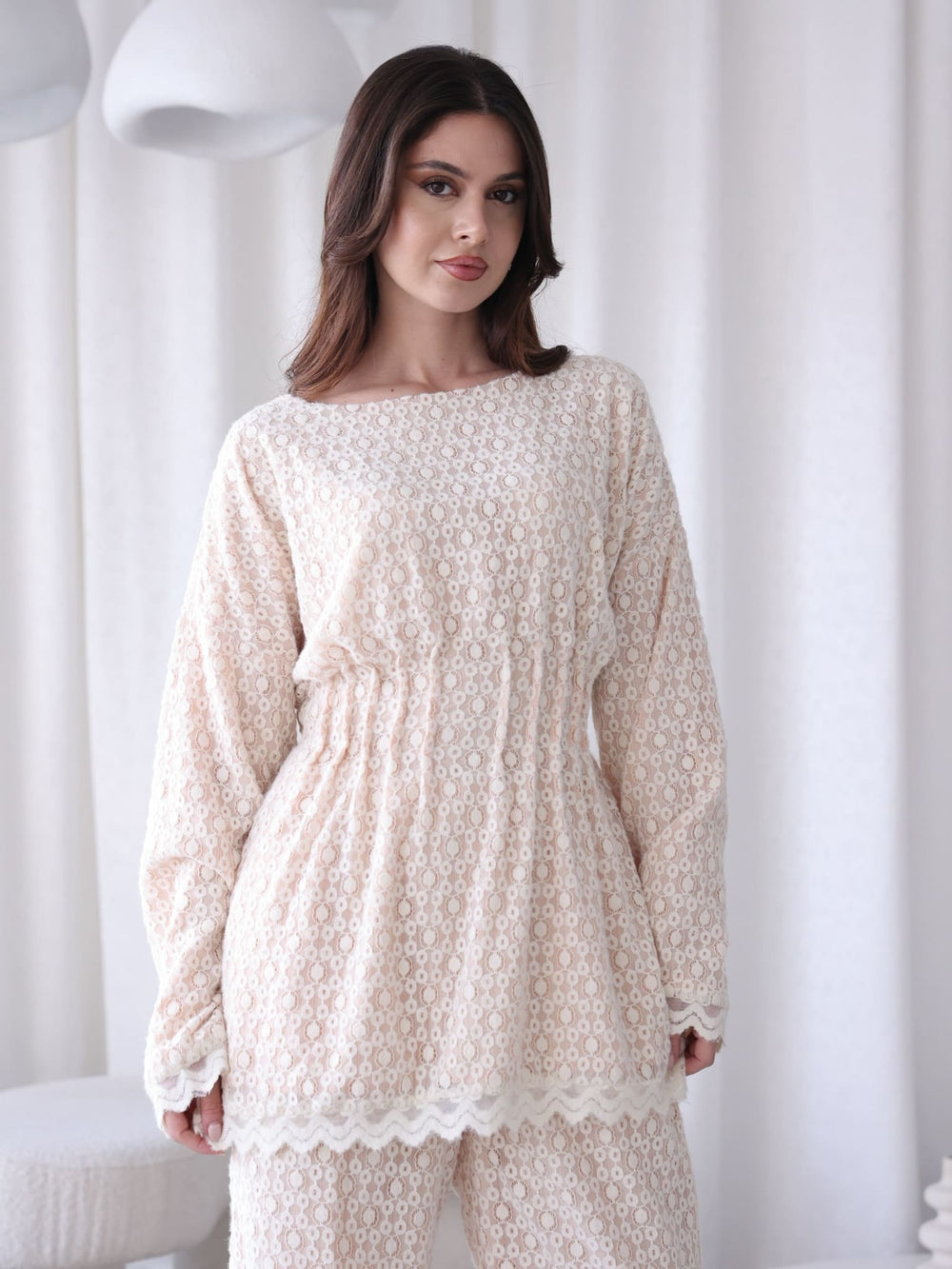 Daphne Off White And Beige Pleat Shirt