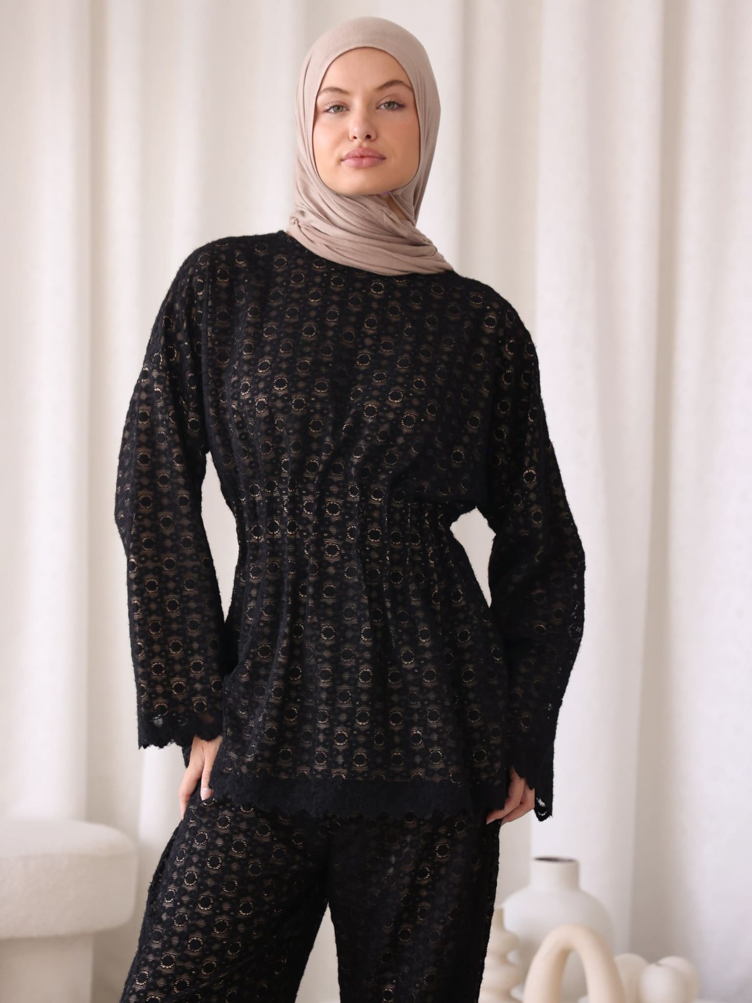 Daphne Black And Beige Pleat Shirt